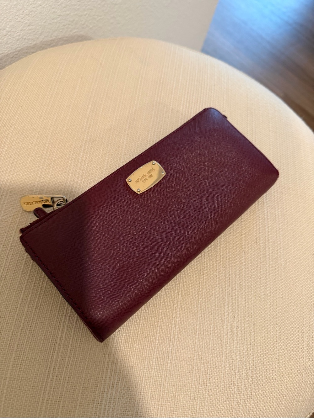 Michael Kors Plum Saffiano Zip-Around Wallet with Gold Plate